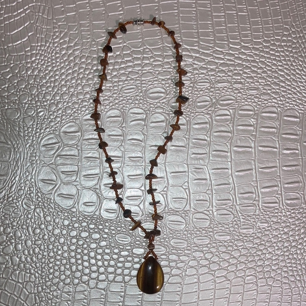 Brown beaded and stone necklace